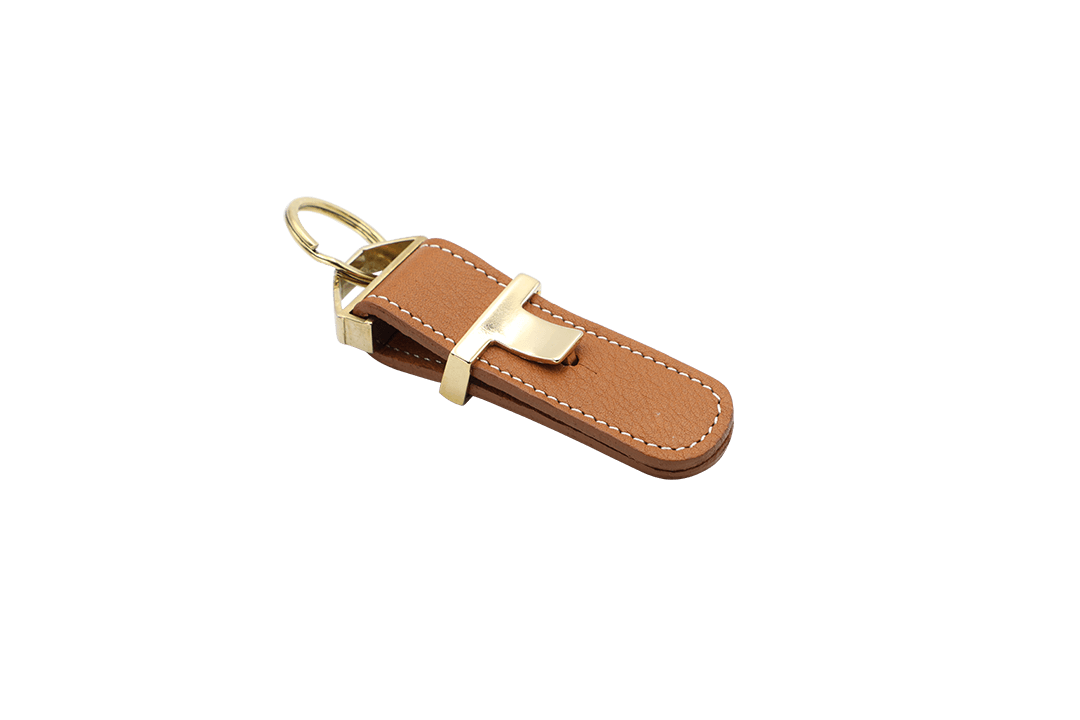 Autumn Brown Leather Bar-T Keyring with Gold-plated Finish - Image 2