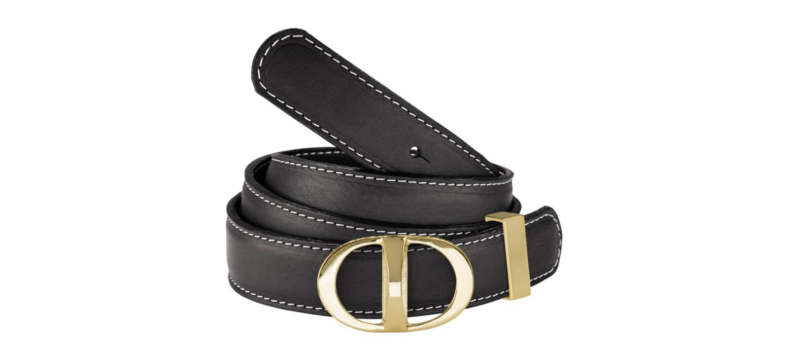 Signature Black Leather Belt with DD Gold Buckle - Image 2
