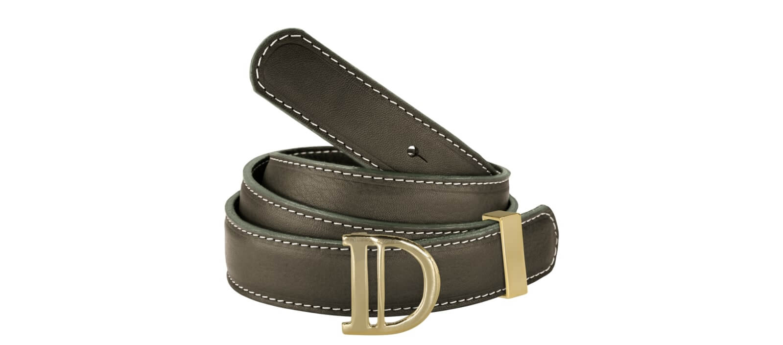 Forest Green Leather Belt with DI Gold Buckle - Image 2