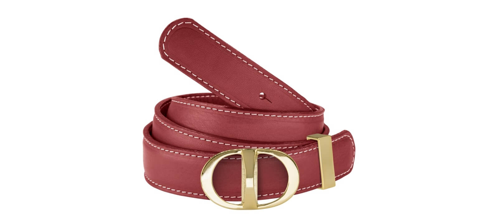 Romantic Red Leather Belt with DD Gold Buckle - Image 2